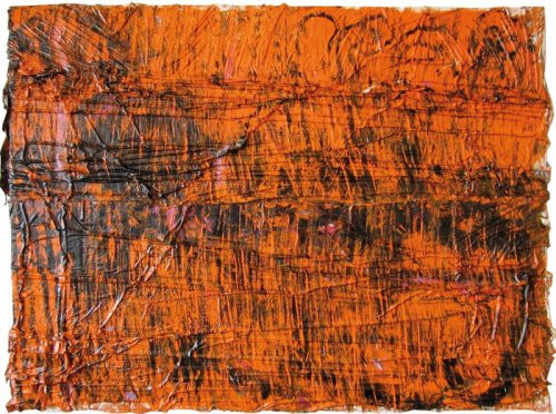 UNTITLED (ORANGE), OIL PAINT SKIN ON CANVAS, 2011, 73 1/2” X 87 1/2”X 4”