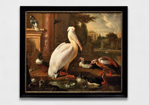 WILLEM DE ROOIJ, INTOLERANCE, 2010<br>MELCHIOR D’HONDECOETER, FIGHT BETWEEN COCK AND TURKEY, 1668<br>128,5 × 159,5 CM, GEMÄLDEGALERIE, ALTE MEISTER, KASSEL, © STAATLICHE MUSEEN<br>ZU BERLIN, FOTO: JENS ZIEHE